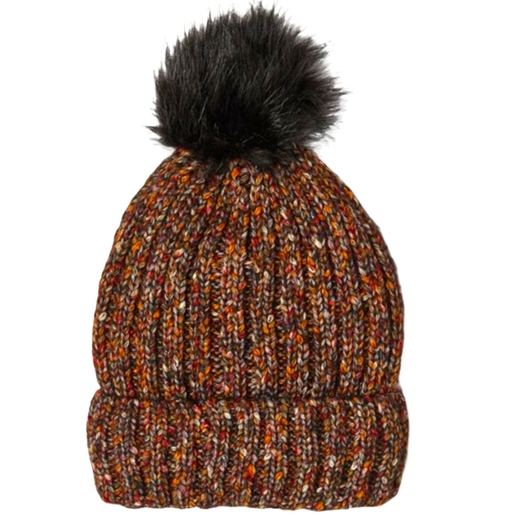 Accessories - ♥️ 4 for $25 ♥️ #BA NWT High Quality Beanie Hat Orange Black Large Fur Pom Pom